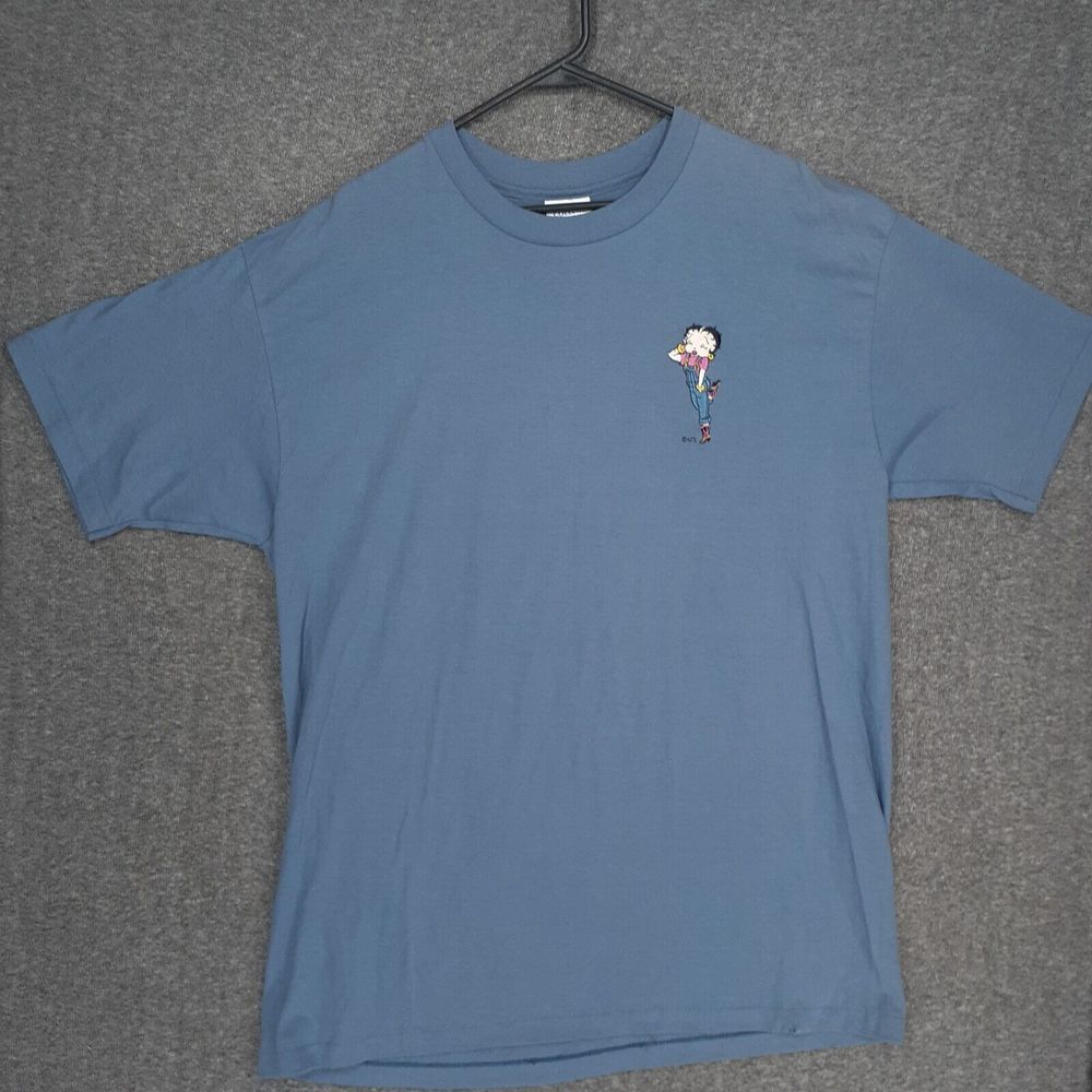 Vintage College Ware USA Single Stitch Embroidered Betty Boop shirt Mens XL blue